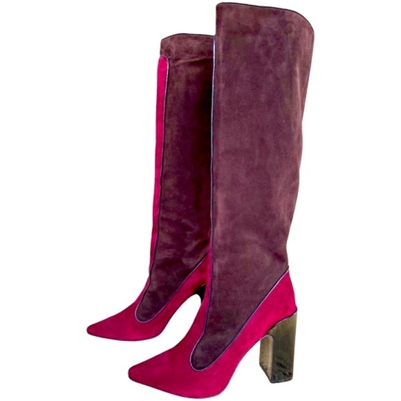 Fabrizio Viti *NIB* Farrah Suede Knee High Boots Brown & Bordeaux Sz 37 (6.5) - Picture 6 of 16